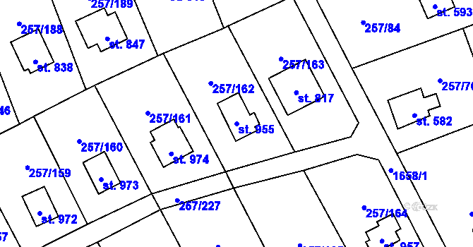 Parcela st. 955 v KÚ Lštění, Katastrální mapa
