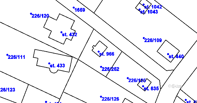Parcela st. 966 v KÚ Lštění, Katastrální mapa