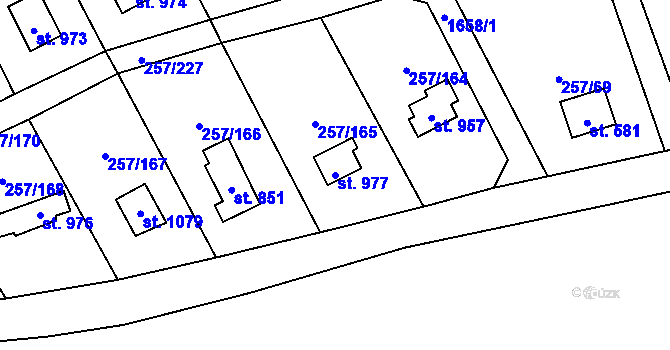 Parcela st. 977 v KÚ Lštění, Katastrální mapa