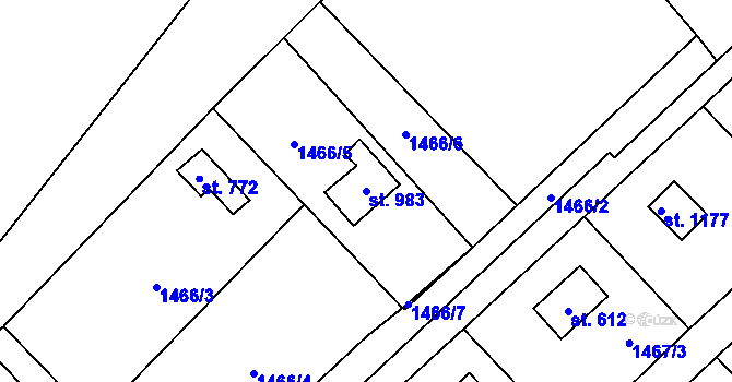 Parcela st. 983 v KÚ Lštění, Katastrální mapa