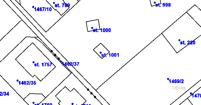 Parcela st. 1001 v KÚ Lštění, Katastrální mapa