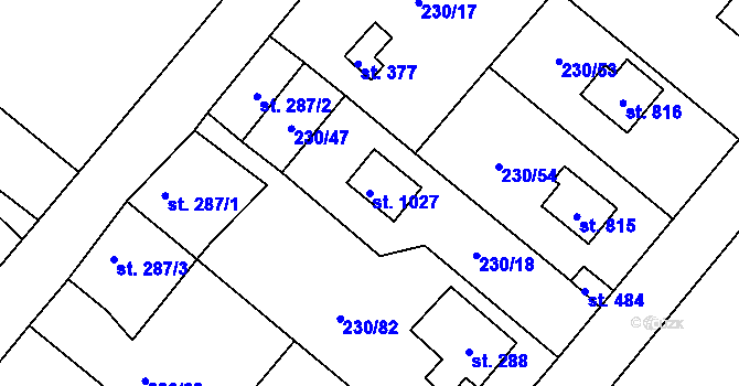 Parcela st. 1027 v KÚ Lštění, Katastrální mapa