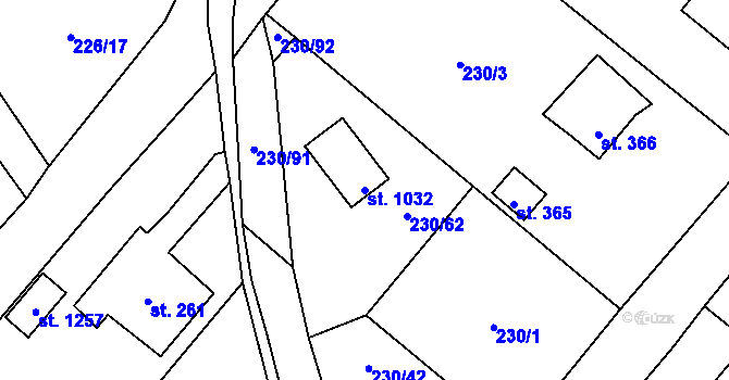 Parcela st. 1032 v KÚ Lštění, Katastrální mapa