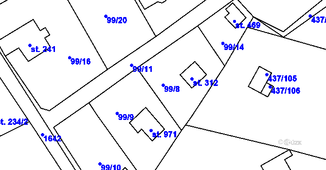 Parcela st. 99/8 v KÚ Lštění, Katastrální mapa