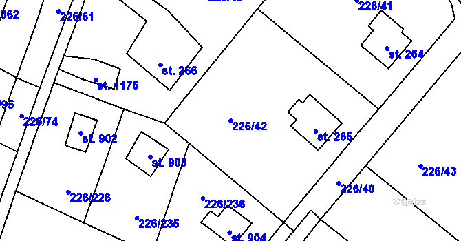 Parcela st. 226/42 v KÚ Lštění, Katastrální mapa