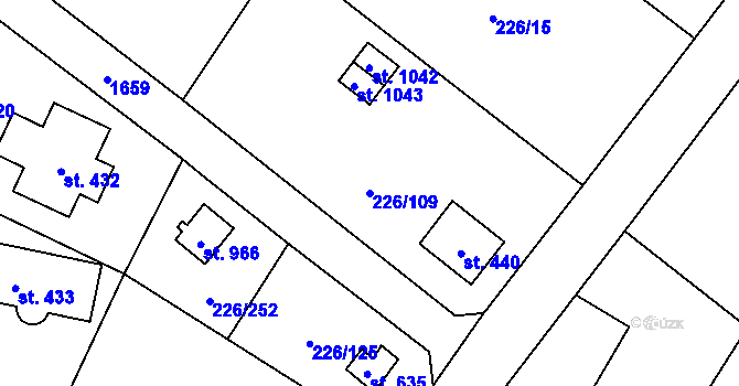Parcela st. 226/109 v KÚ Lštění, Katastrální mapa