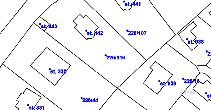 Parcela st. 226/116 v KÚ Lštění, Katastrální mapa