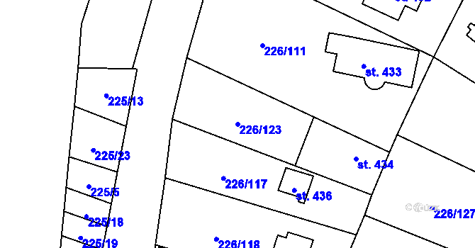 Parcela st. 226/123 v KÚ Lštění, Katastrální mapa