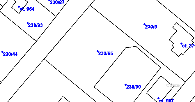 Parcela st. 230/65 v KÚ Lštění, Katastrální mapa