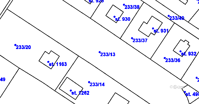Parcela st. 233/13 v KÚ Lštění, Katastrální mapa