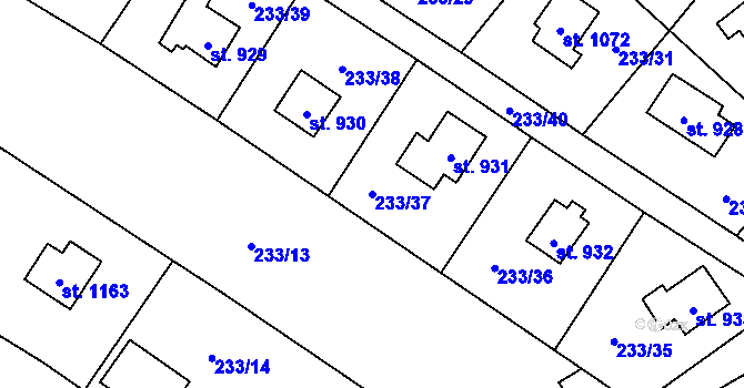 Parcela st. 233/37 v KÚ Lštění, Katastrální mapa
