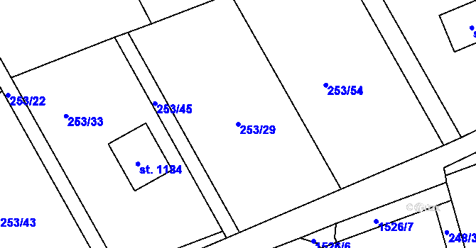 Parcela st. 253/29 v KÚ Lštění, Katastrální mapa