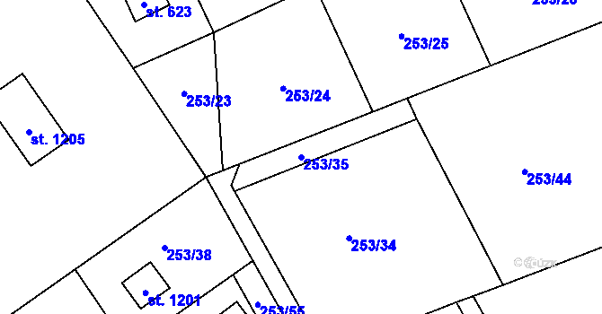 Parcela st. 253/35 v KÚ Lštění, Katastrální mapa