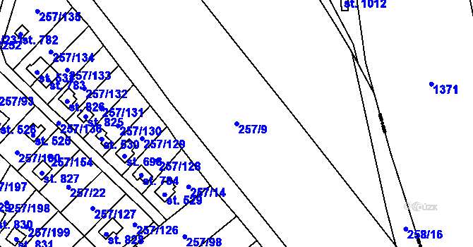 Parcela st. 257/9 v KÚ Lštění, Katastrální mapa