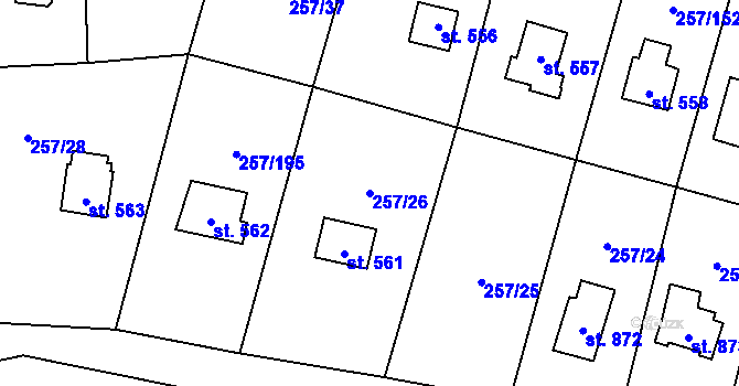 Parcela st. 257/26 v KÚ Lštění, Katastrální mapa