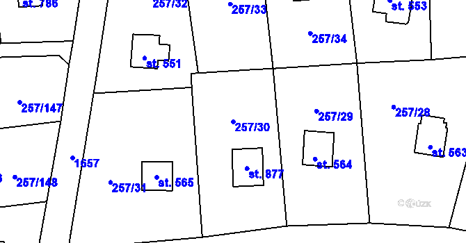 Parcela st. 257/30 v KÚ Lštění, Katastrální mapa
