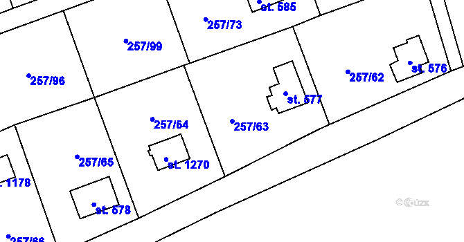 Parcela st. 257/63 v KÚ Lštění, Katastrální mapa