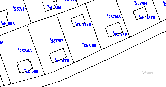 Parcela st. 257/66 v KÚ Lštění, Katastrální mapa