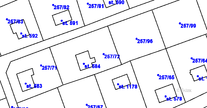 Parcela st. 257/72 v KÚ Lštění, Katastrální mapa