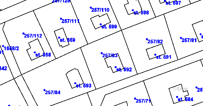 Parcela st. 257/83 v KÚ Lštění, Katastrální mapa