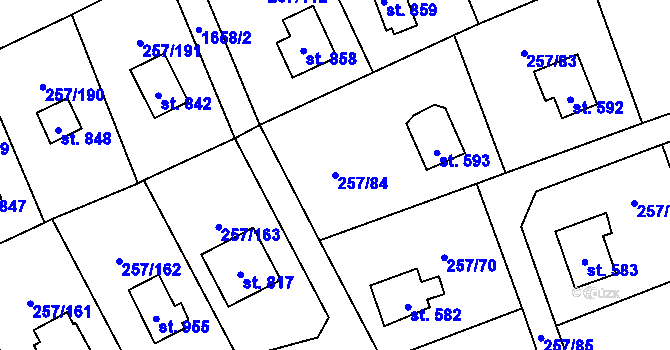 Parcela st. 257/84 v KÚ Lštění, Katastrální mapa