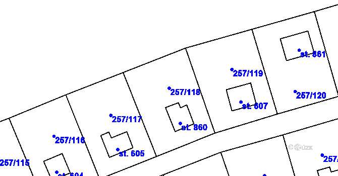 Parcela st. 257/118 v KÚ Lštění, Katastrální mapa