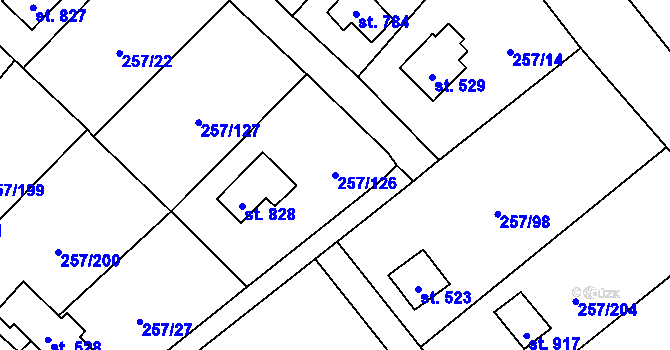 Parcela st. 257/126 v KÚ Lštění, Katastrální mapa