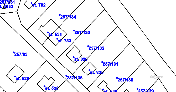 Parcela st. 257/132 v KÚ Lštění, Katastrální mapa