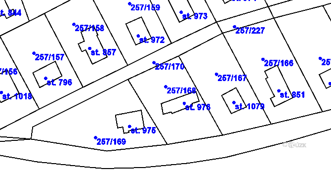 Parcela st. 257/168 v KÚ Lštění, Katastrální mapa