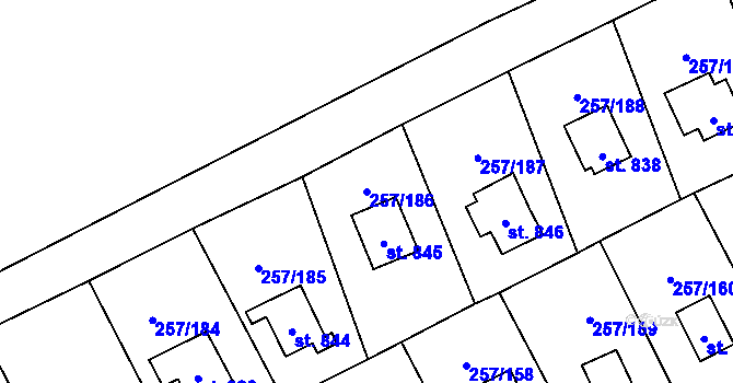 Parcela st. 257/186 v KÚ Lštění, Katastrální mapa