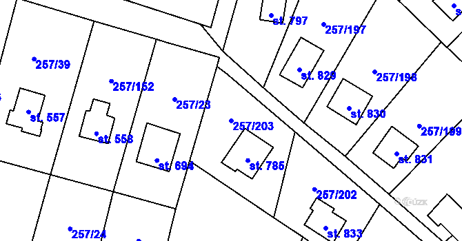 Parcela st. 257/203 v KÚ Lštění, Katastrální mapa