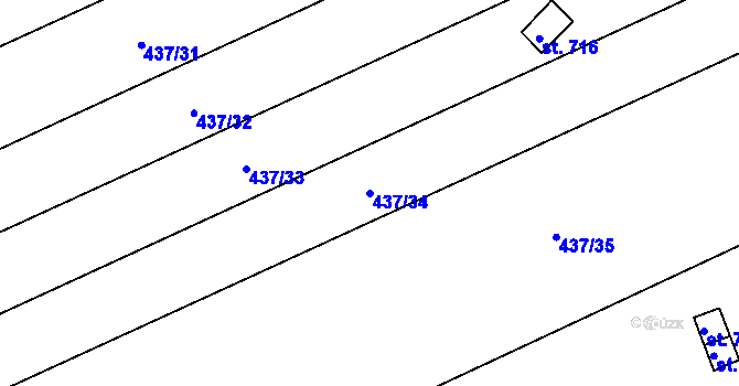 Parcela st. 437/34 v KÚ Lštění, Katastrální mapa