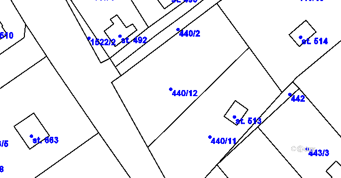 Parcela st. 440/12 v KÚ Lštění, Katastrální mapa