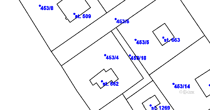 Parcela st. 453/4 v KÚ Lštění, Katastrální mapa