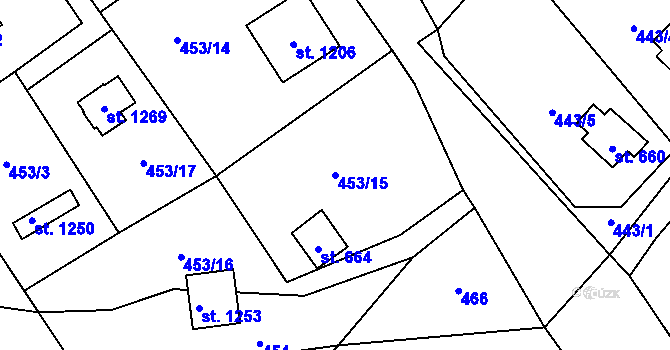 Parcela st. 453/15 v KÚ Lštění, Katastrální mapa