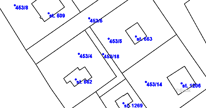 Parcela st. 453/18 v KÚ Lštění, Katastrální mapa