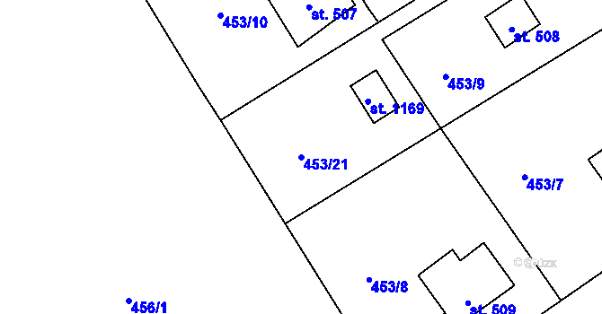 Parcela st. 453/21 v KÚ Lštění, Katastrální mapa