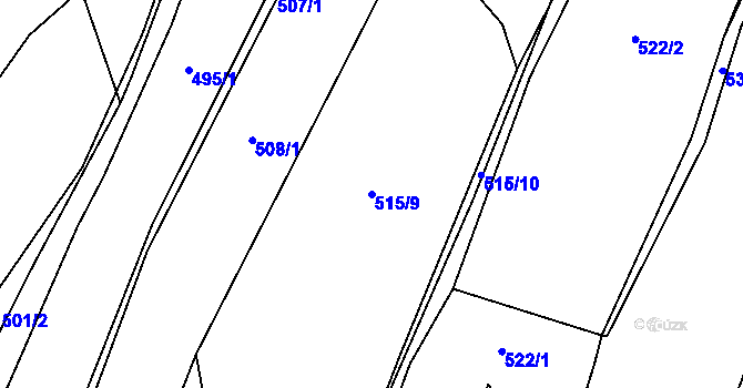 Parcela st. 515/9 v KÚ Lštění, Katastrální mapa