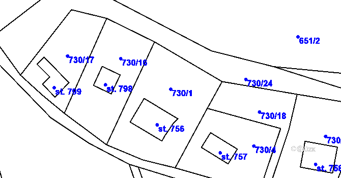 Parcela st. 730/1 v KÚ Lštění, Katastrální mapa