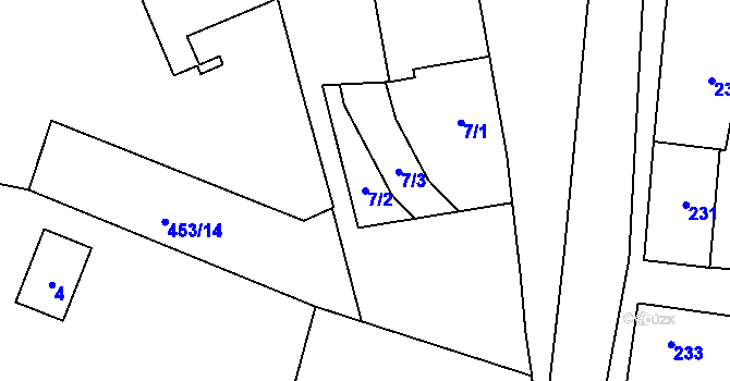 Parcela st. 7/2 v KÚ Čučice, Katastrální mapa