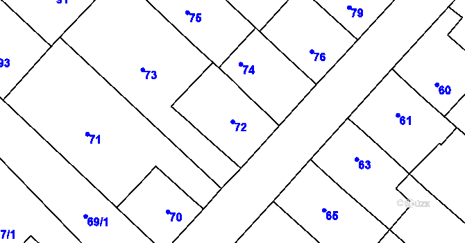Parcela st. 72 v KÚ Čučice, Katastrální mapa