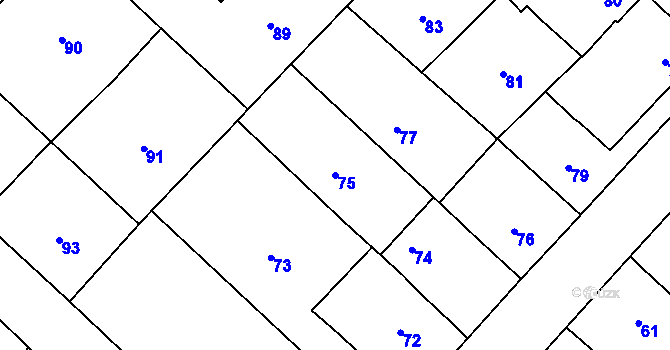 Parcela st. 75 v KÚ Čučice, Katastrální mapa