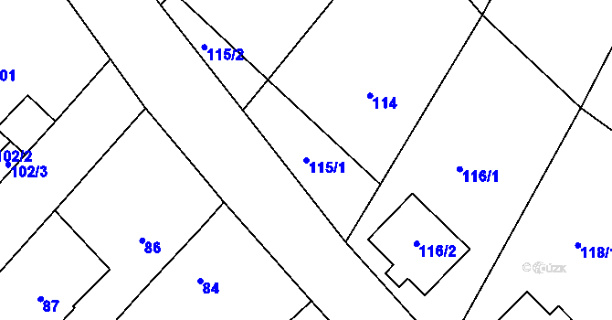 Parcela st. 115/1 v KÚ Čučice, Katastrální mapa