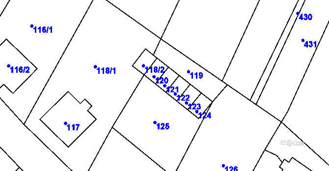 Parcela st. 121 v KÚ Čučice, Katastrální mapa
