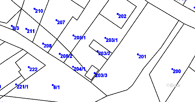 Parcela st. 203/2 v KÚ Čučice, Katastrální mapa