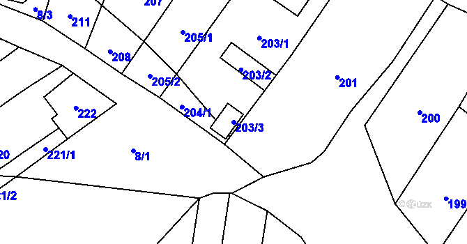 Parcela st. 203/3 v KÚ Čučice, Katastrální mapa