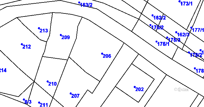 Parcela st. 206 v KÚ Čučice, Katastrální mapa
