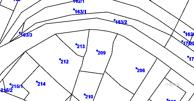 Parcela st. 209 v KÚ Čučice, Katastrální mapa