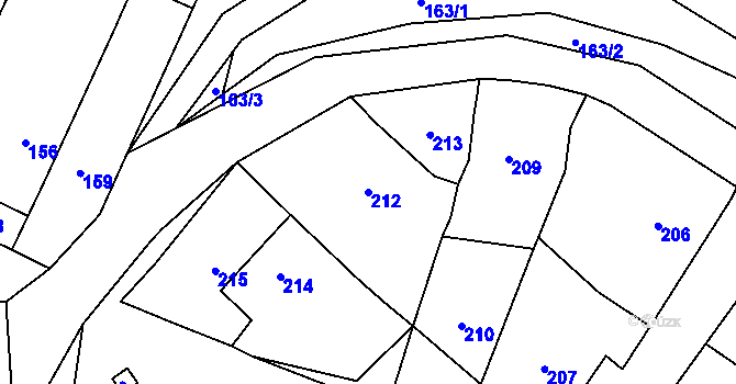Parcela st. 212 v KÚ Čučice, Katastrální mapa