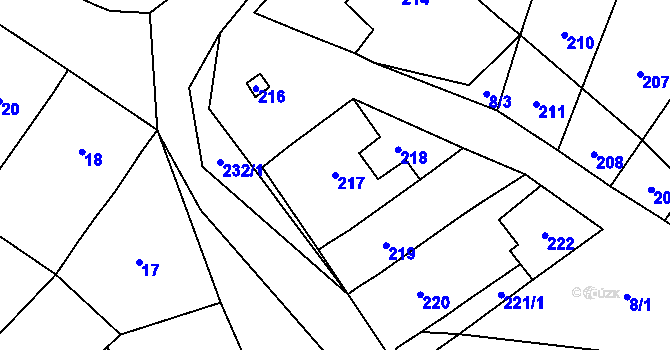 Parcela st. 217 v KÚ Čučice, Katastrální mapa
